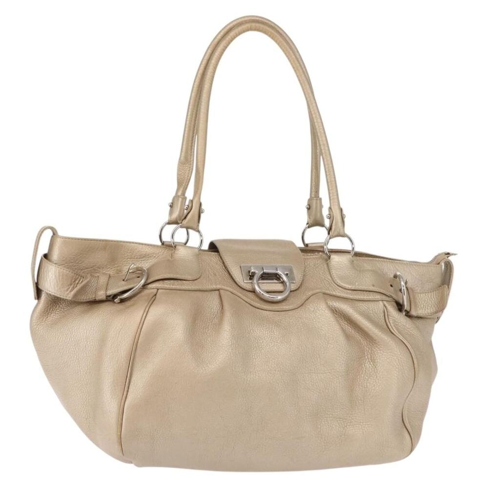 Salvatore Ferragamo Leather Gancini Marissa Tote Bag Beige
